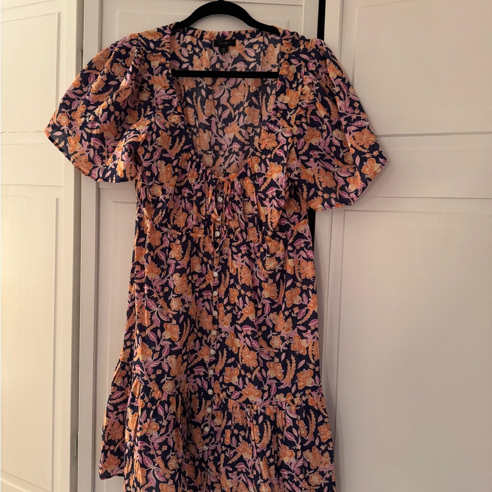 J. Crew Blue and Pink Ruffled Tiered Mini Dress